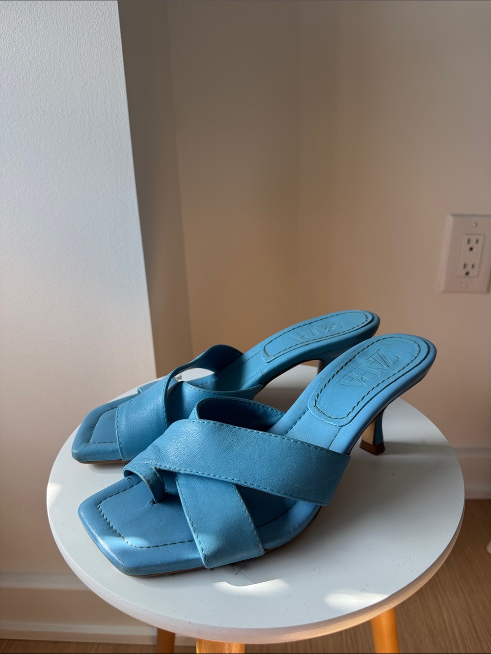 Zara Women's Blue Heeled Slide Sandals